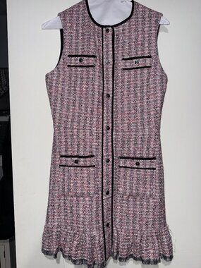 MAJE PINK PLAID TWEED SLEEVELESS DRESS- SIZE 36-EUROPEAN  US-4